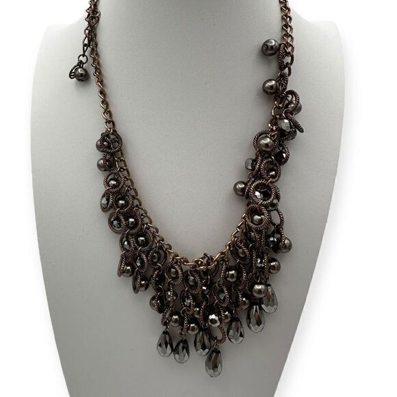 Statement necklace silver toned with balls and circles heavy 20 inches matinee - Picture 5 of 5